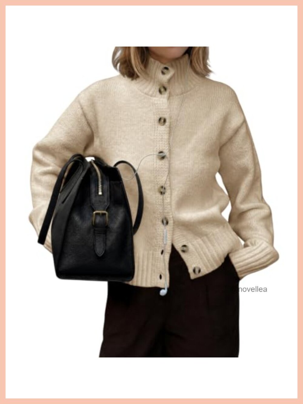 Womens Mock Neck Button Up Cardigan Knit Long Sleeve Fall Sweater